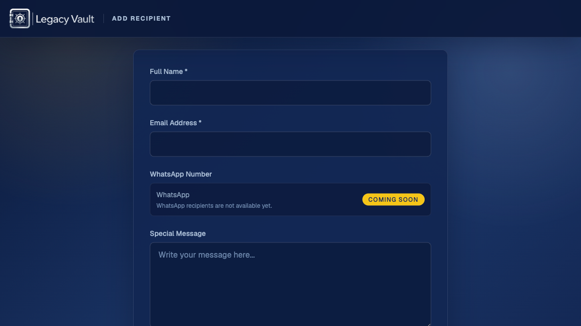 LegacyVault vault application interface