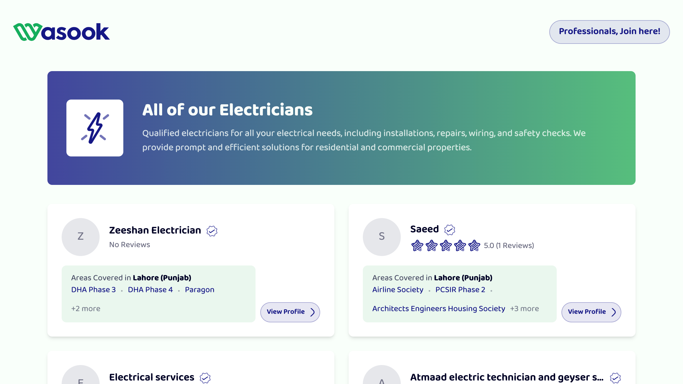 Wasook — area and service request flow